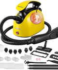 Premium 4.5 Bar High Pressure Handheld Steam Cleaner For Deep Home Cleaning Tasks, yellow design with hose and multiple accessories.