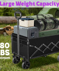 Foldable Wagon Cart With 280 Lbs Capacity, Lightweight And Easy To Carry Weighs Only 11 Lbs shown carrying camping gear