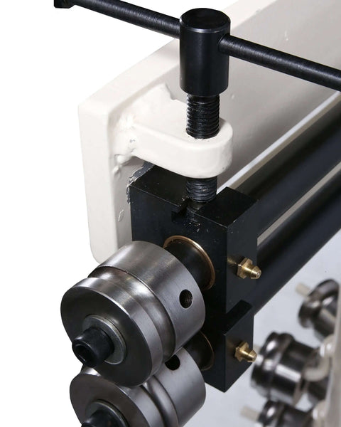 Close-up of Bead Roller Tool For Auto Body Jewelry And Craft Projects Durable Handheld Bead Roller with precision rollers and metal frame.