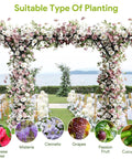 Massive Flattop Garden Arch In Black, 140.7 Inch Long And 106 Inch High Garden Trellis Arbor, floral decor on path