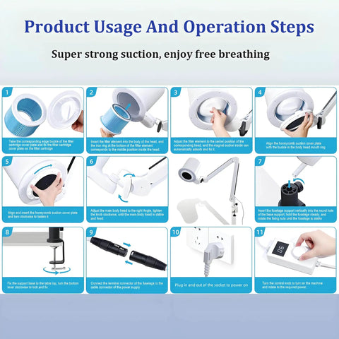 Game Changing Nail Dust Extractor With Bright Dimmable Led Lamp And Tunable Suction Power Boasting A Smooth 360 Degree Flex Hose And Whisper Quiet Motor To Keep Your Table Pristine During Every Service Day - product operation steps guide.
