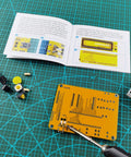 Hands On Soldering Game Kit With Five Retro Classics In An Acrylic Case, USB Cable And Battery Box, circuit board and tools