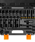 20 Piece One Half Inch Drive Deep Impact SAE Socket Set With Three Eighths To One And One Quarter Inch Sizes, open in case