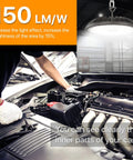 Beastly Bright 250W LED High Bay Light 37,500 Lumens 5000K UFO Bay Lighting For Workshop Garage And Warehouse Durable 150 Lumens Per Watt High Efficiency Illumination illuminating a car engine in a garage.