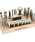 Portable all-in-one metal forming kit with master forming block, dapping punch set, swage punch set, anvil, doming block, and oval punch