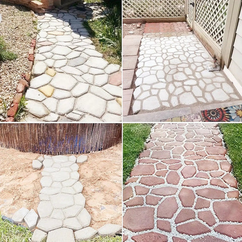 Installed patio paths using Reusable Concrete Walkway Mold For Paving Pavement Stepping Stone Pavers Large Size DIY Friendly Easy To Use Durable Polypropylene Cement Molds For Patio Lawn Garden Paths