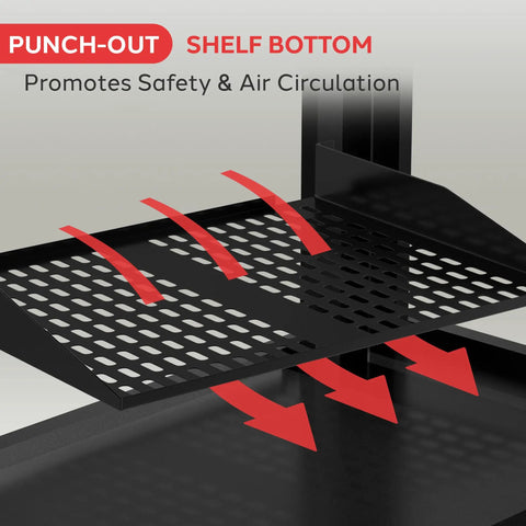 Heavy Duty 2U Vented Server Rack Shelf For Rock Solid Network Gear And Desktop Rigs with punch-out ventilation design.