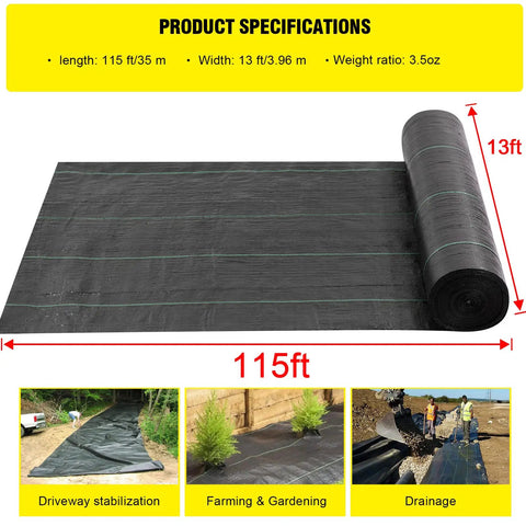 Tough As Nails Heavy Duty Landscape And Driveway Fabric 13x115 Ft Weed Barrier Road Fabric for erosion control, 3.5 oz woven
