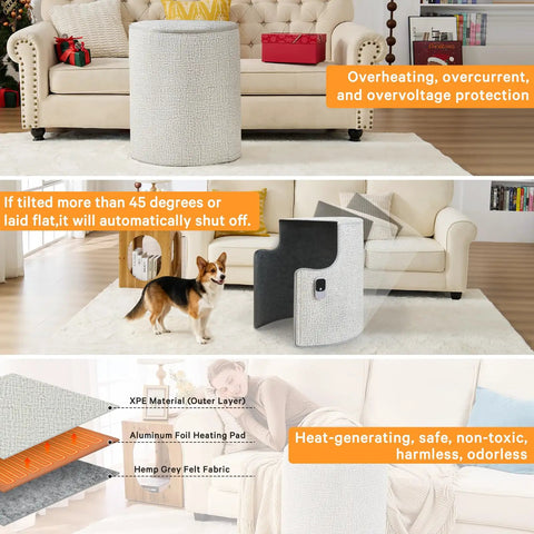 Under Desk Heater For Indoor Use Quiet Portable Space Heater For Home And Office Leg And Foot Warmer Small Personal Desk Heater shown in living room with safety features and material layers