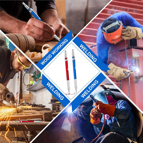 Welders Pencil Set For Pros With Two Pcs And 48 Round Refills, Illuminating Metal Marker for woodworking and welding tasks.