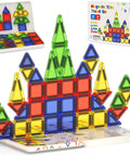 On The Go Magnetic Tiles For Kids 40Pcs STEM Building Blocks with play base and visual guide shown in colorful structure.