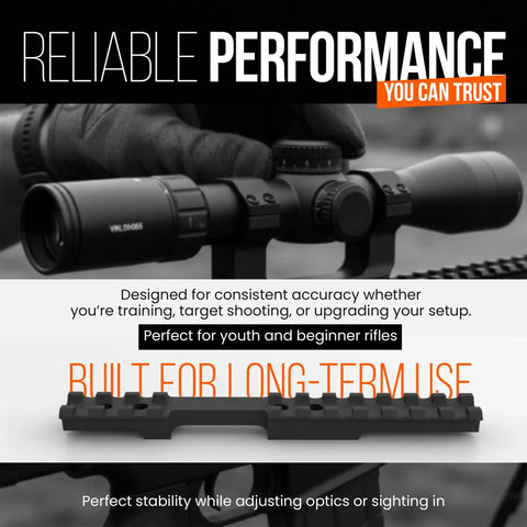 Picatinny Rail Mount For Savage Rascal Rifles With Ejection Port Cutout Aircraft Grade 6061 T6 Aluminum Matte Black Finish Durable Rail Accessory For Scopes And Optics displayed in action with scope in background