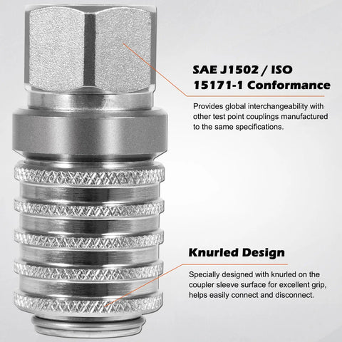 Steel Hydraulic Test Port Quick Connect Coupler With Female Pipe Thread, 1/8 Inch Body Size showing knurled design