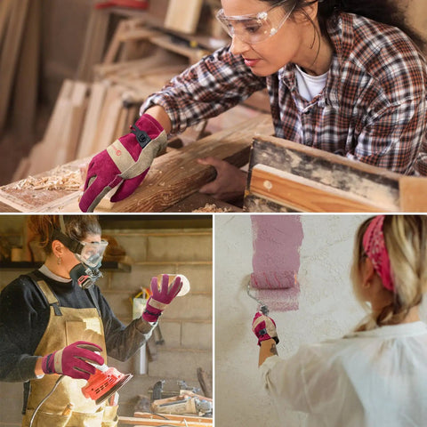 Women using Leather Gardening Work Gloves For Women With Cowhide Leather And Double Stitched Seams Tough As Nails Heavy Duty Protective Gloves