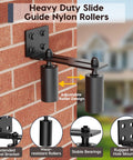 Heavy Duty Slide Gate Roller Guide with L Rear Post Steel Bracket sliding gate hardware in black on brick wall