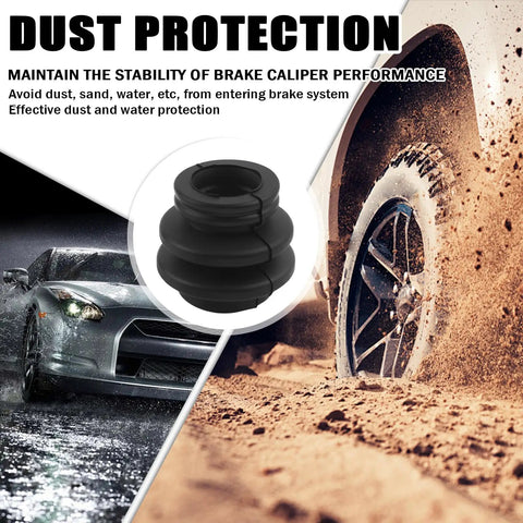 Durable Rubber Dust Resistant Brake Caliper Pin Bushing Kit shows dust protection on car wheel in wet and dry conditions