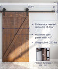 Diagram of Heavy Duty Seven Point Five Foot Sliding Barn Door Hardware Kit Black With Industrial Bigwheel Hangers installed on door