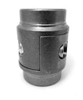 Straight Shot 1 1/2 Inch Tube Connector Adapter Weld Fabrication Bung With Versaslot Nut Holder Easy Grip For Hot Rod Rig and Custom Car Whips Built To Rock Made In USA, side view of durable metal connector.
