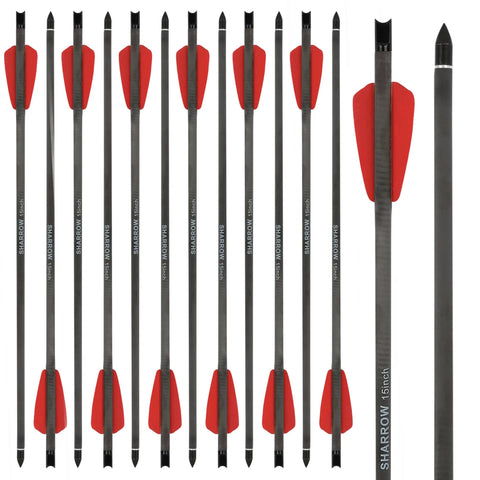 Carbon Crossbow Bolts 15 Inch With 100 Grain Removable Tips For Hunting Target Shooting, Red Fletching, Pack of 12