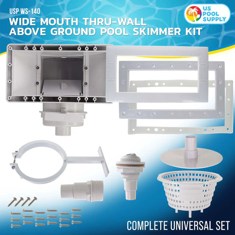 Wide Mouth Thru Wall Above Ground Pool Skimmer Kit With Beefy ABS Construction Universal Fit Return Fitting Vacuum Plate Leaf Basket Replacement For SP1091WM Skimmer components