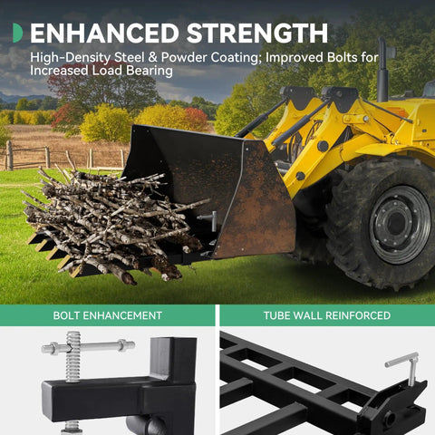 Clamp On Debris Forks For 48 Inch Bucket With 2500 Lbs Capacity Heavy Duty Quick Attach Pallet Forks For Tractor Loader And Skid Steer Built To Haul Get The Job Done Fast During Loading And Unloading with enhanced bolt strength, lifting branches.