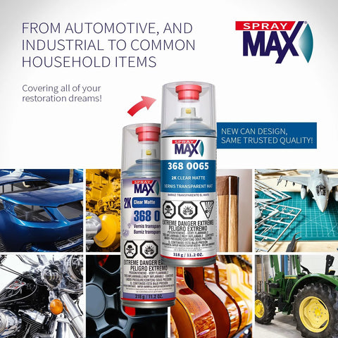 Two SprayMax 2K Matte Clear Coat spray cans for automotive use; matte clear finish, 11.2 oz each.