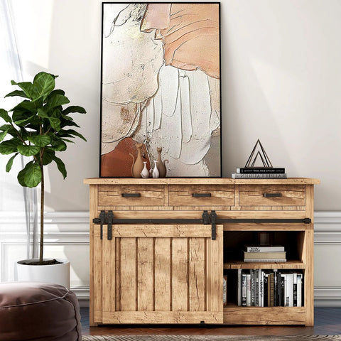 Wooden cabinet with Bypass Mini Barn Door Hardware Kit With Double Sliding Rollers In Black Powder Coat installed