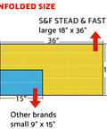 Unfolded size illustration of Premium Anti Static Tack Cloths 18" x 36", comparing to other brands at 9" x 15".