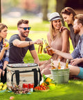 Group enjoying picnic with Desert Ride Insulated Lunch Bag For Outdoor Adventures, Leakproof Cooler Tote in the foreground.