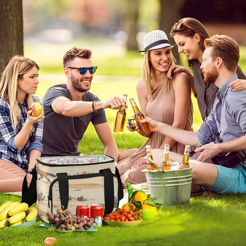 Group enjoying picnic with Desert Ride Insulated Lunch Bag For Outdoor Adventures, Leakproof Cooler Tote in the foreground.