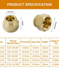Top Tier Premium Brass Flare Nut Set Three Eighth Size detailed specifications including hole size, height, and thread dimensions.