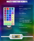 Remote control for 66Ft Connectable Outdoor Rope Lights With 200 LEDs Remote, 18 Color Changing Modes, with control features highlighted.