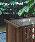 Outdoor Storage Cabinet For Yard And Patio with waterproof sloping roof, rain protection shown, wooden garden shed corner.