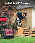Man using Dual Fuel Portable Inverter Generator 4400-Watt with CO Sensor for home projects outside