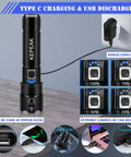 5 Modes 1000 Lumen Beast Mode Tactical LED Flashlight With IPX5 Water Resistance Floodlight Or Spotlight Beam, charging view.