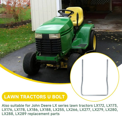 Bulletproof Front Deck Hanger U Bolt Kit M147445 Workhorse Grade Replacement For John Deere Lawn And Garden Tractors with John Deere lawn tractor in background.
