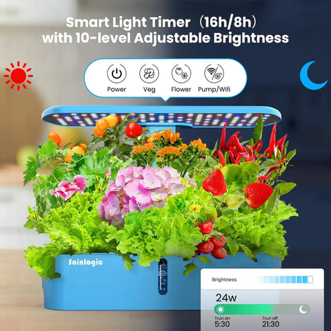 Hydroponic Garden Kit With 12 Pods, 24W Full Spectrum LED Grow Light, Smart App Control With WiFi, Auto Timer, Indoor Garden