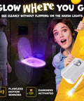 Woman holding Toilet Bowl Night Light With Motion Sensor And Multicolor LED, soft nighttime glow for late night trips
