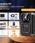 Heavy Duty 4K Body Camera With All Day Battery Life And True Black Night Vision, 128G Micro SD Card For Law Enforcement And Patrol Duties Crystal Clear Audio Video Wide Angle Loop Recording Setup with 360° clips.