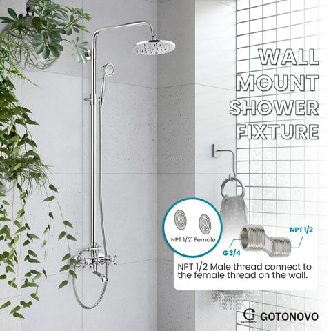 Eight Inch Rainfall Showerhead With Exposed Faucet Set 3 Function Shower System With Easy Install Tub Spout And Double Cross Handles