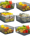 Six Pack Wire Storage Baskets Set, Durable Metal Mesh Organizers In Gray For Kitchen, shown with fruits, cans, and boxes