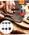 Hands using scissors on brown leather with Six Piece Ebony Leather Burnisher Kit For Sharp Edges And Dope Polishing.