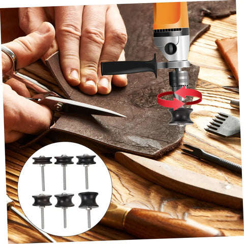Hands using scissors on brown leather with Six Piece Ebony Leather Burnisher Kit For Sharp Edges And Dope Polishing.