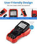 All In One Digital Multimeter True RMS 6000 Counts, protective cover, displayed with features like LED indicators and test leads holder