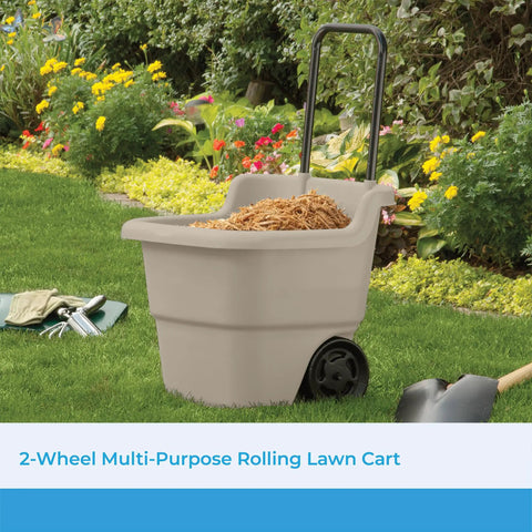 Taupe 15.5 Gallon Resin Garden Cart On Wheels Lightweight Two Wheel Wheelbarrow For Gardening Outdoor Tasks And Home Chores