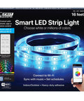 Smart LED Tape Strips 16 Ft RGBW Dimmable WiFi Light No Hub Required 100 Watt Equivalent Voice Control With Alexa Or Google Assistant App Control Color Changing Ambient Lighting For Home displayed on packaging.