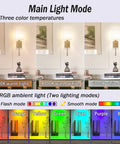 Wireless Battery Operated Wall Sconce Set Of Two With White Fabric Shade Remote Control No Wiring Dimmable Indoor Bedroom Vanity Lighting Bulbs Included Easy Setup Modern Slim Design showing three color temperatures and RGB ambient light modes.