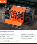 Heavy Duty Drill Bit Sharpener For Professionals And DIY Heroes, Precise 3mm To 20mm Grinding With Adjustable Point Angle, Includes 18 Collets Plus CBN Wheels To Make Your Tools Fresh Again, showing dimensions and specifications.