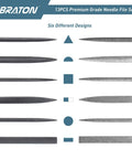 LIBRATON 13-piece needle file set; six designs, metal files for precision work on metal, wood, plastic