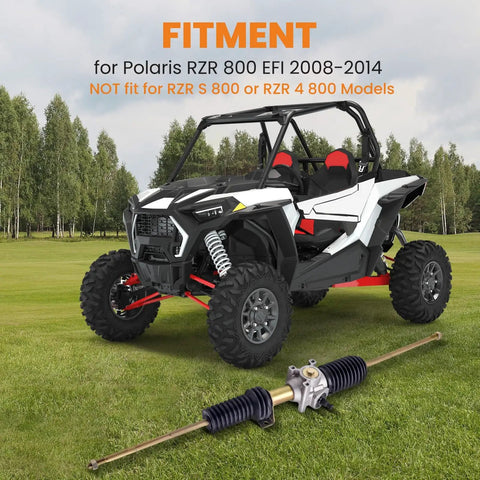 Beefed Up Steering Rack And Pinion With Tie Rod Ends For Polaris RZR 800 EFI 2008 2009 2010 2011 2012 2013 2014 RZR 800 Steering Gear Box Replacement Not For RZR S 800 Or RZR 4 800 Models displayed on grass with a RZR in background